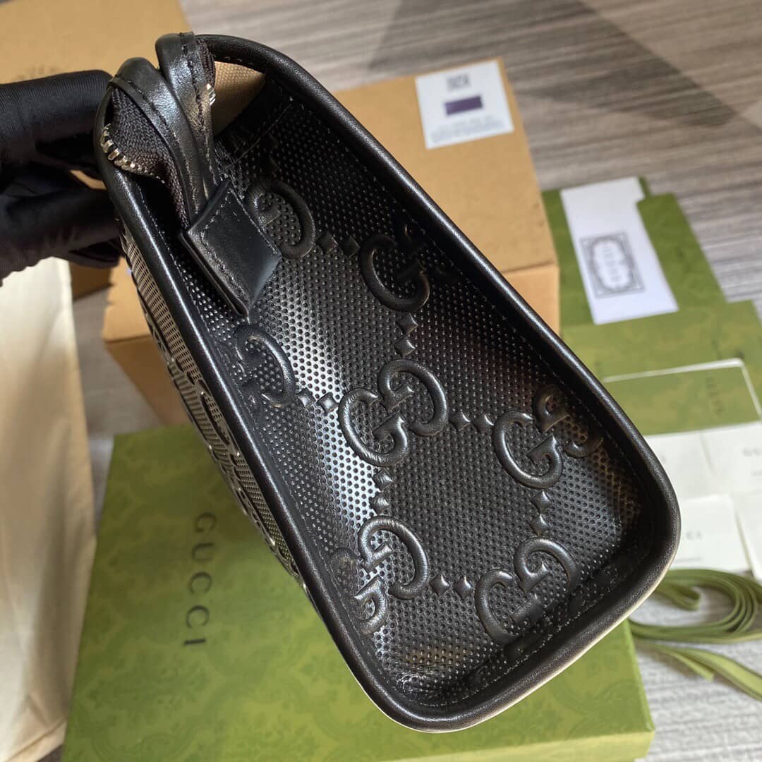 Gucci GG Leather Embossed Cosmetic Case Replica Black 625568