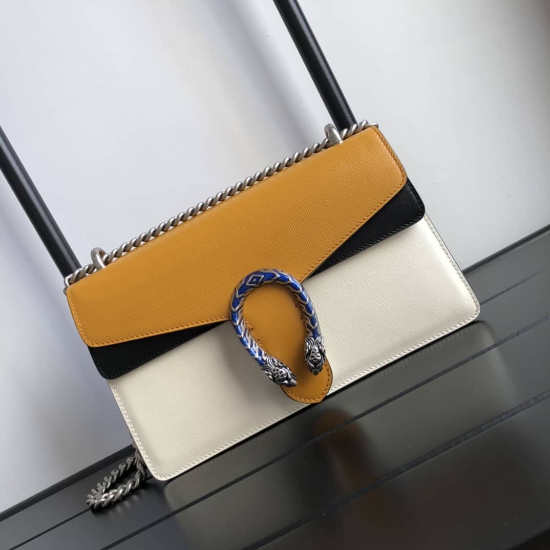 Gucci Dionysus Dupe GG Supreme Dionysus Chain Shoulder Bag Replica White Yellow 400249