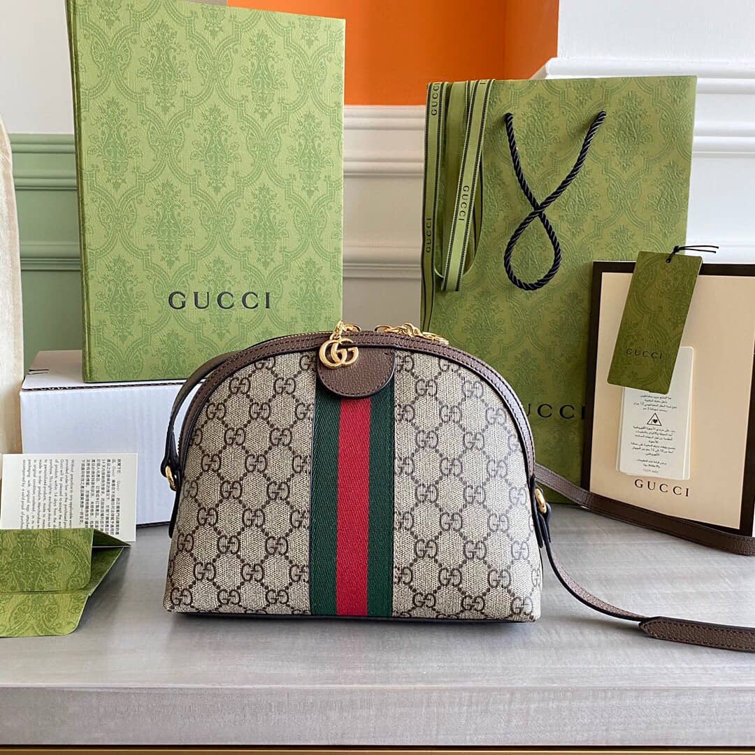 Gucci GG Supreme Ophidia Small Rounded Top Shoulder Bag Replica Brown 499621