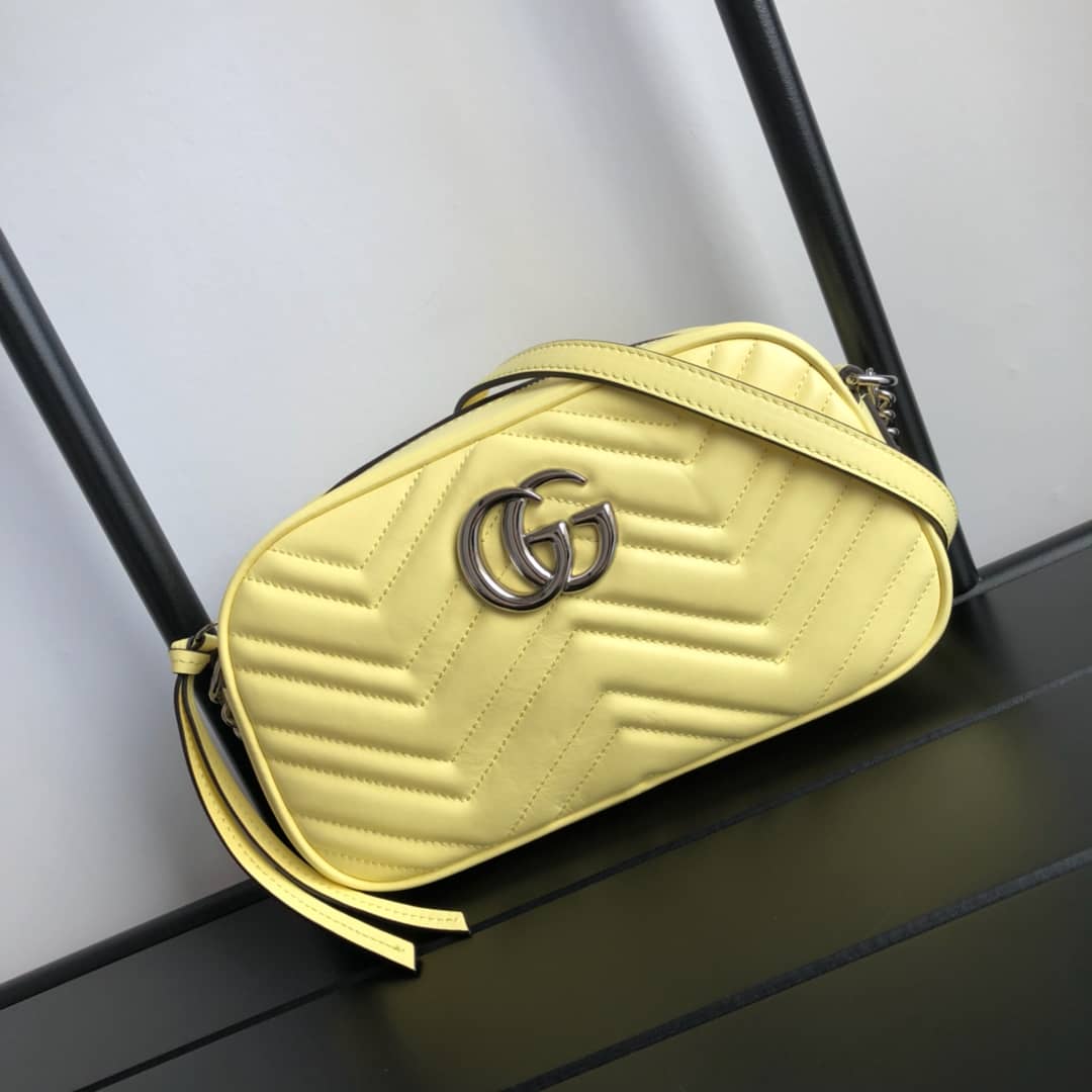 Gucci Handbag Dupes GG Marmont Small Shoulder Handbag Camera Bag Replica Yellow 447632