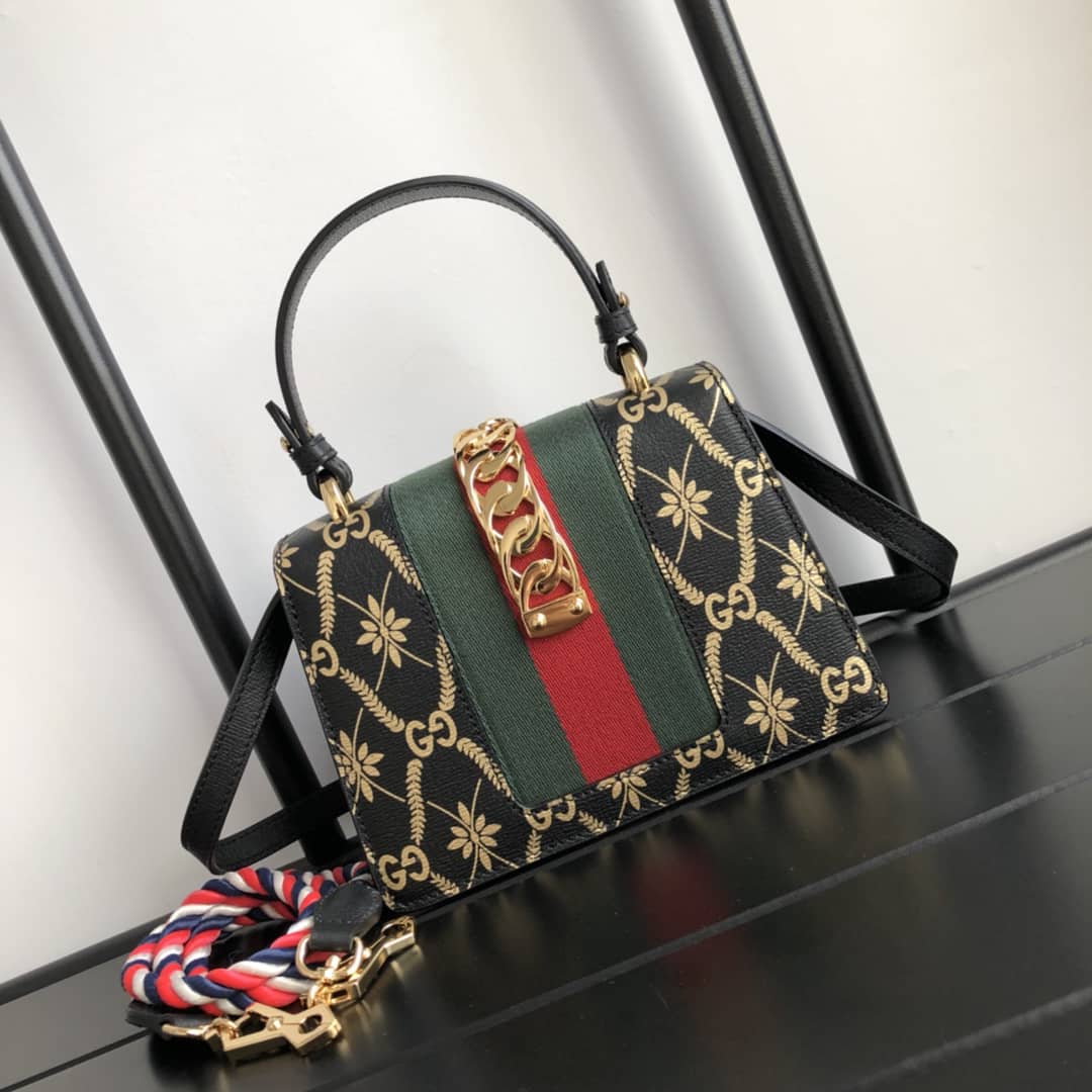 Gucci Sylvie Leather Mini Shoulder Bag Replica White Black 470270