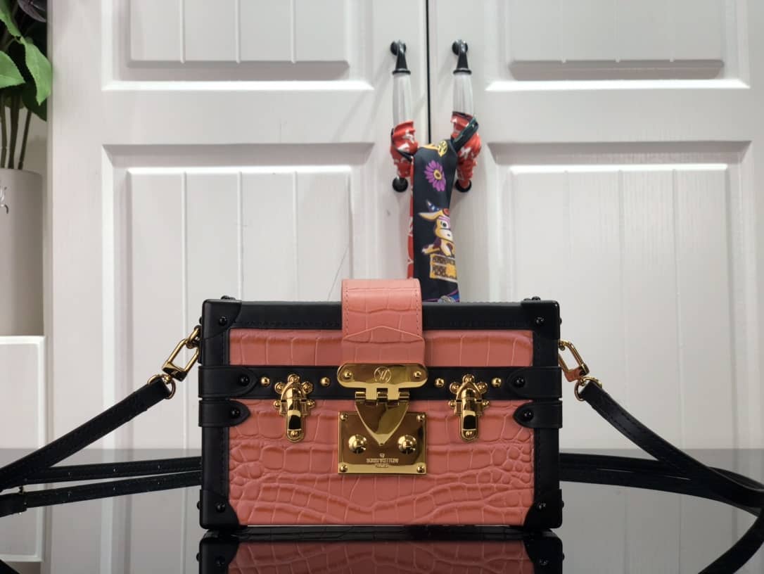 Louis Vuitton Petite Malle Brilliant Alligator Leather Replica Handbag Orange N93817