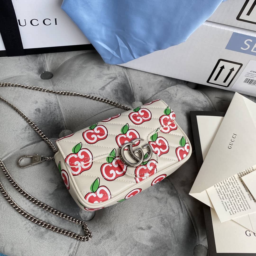 Gucci GG Marmont Matelasse Leather Mini Shoulder Bag Replica White Red 476433