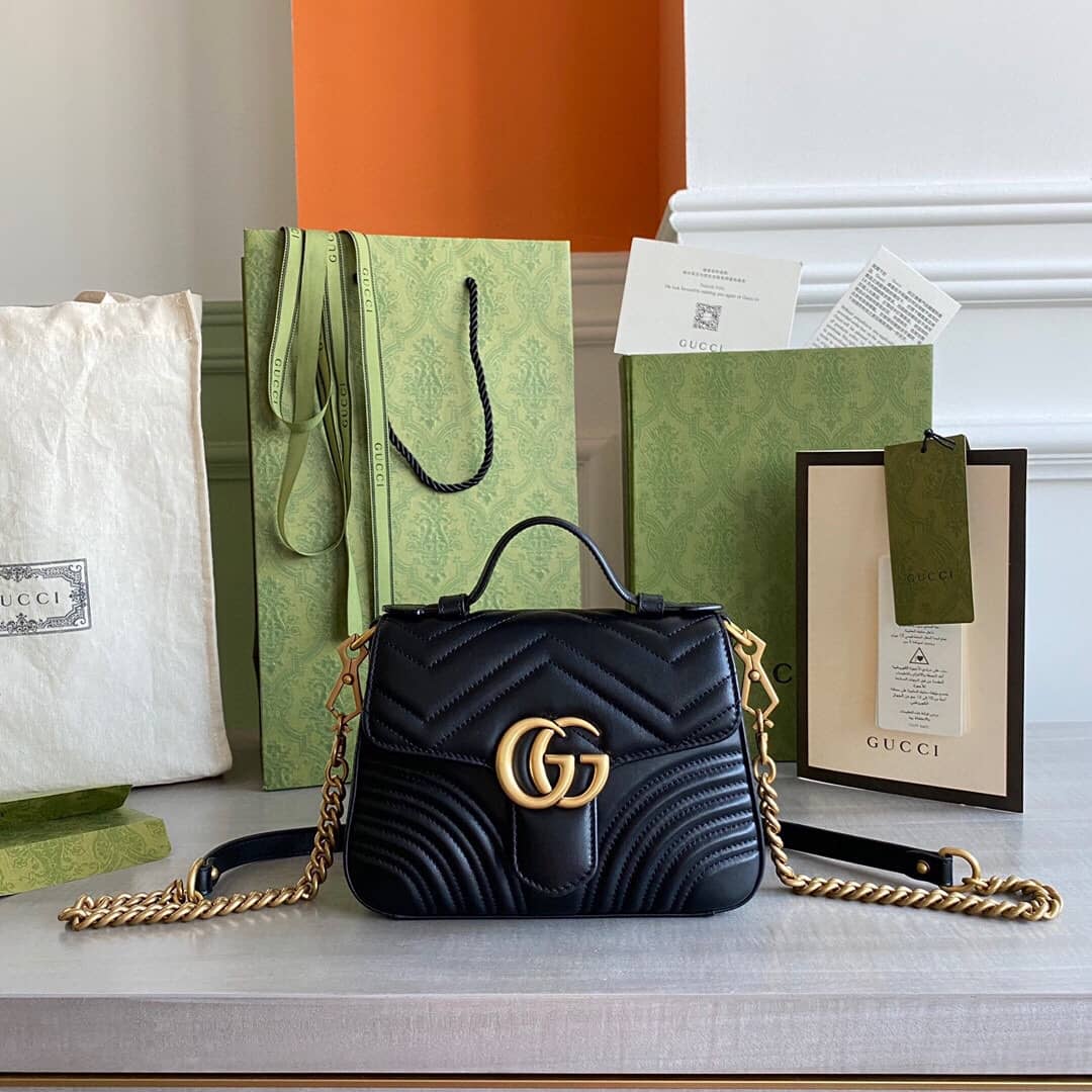 Gucci GG Marmont Mini Leather Top Handle Bag Replica Black 547260