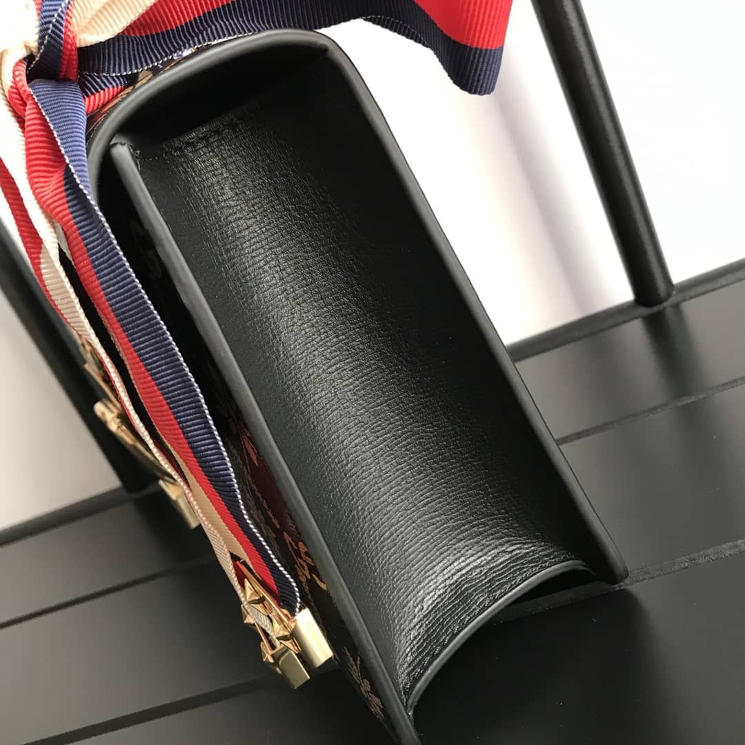 Gucci Sylvie Small Leather Shoulder Bag Replica Black 524405