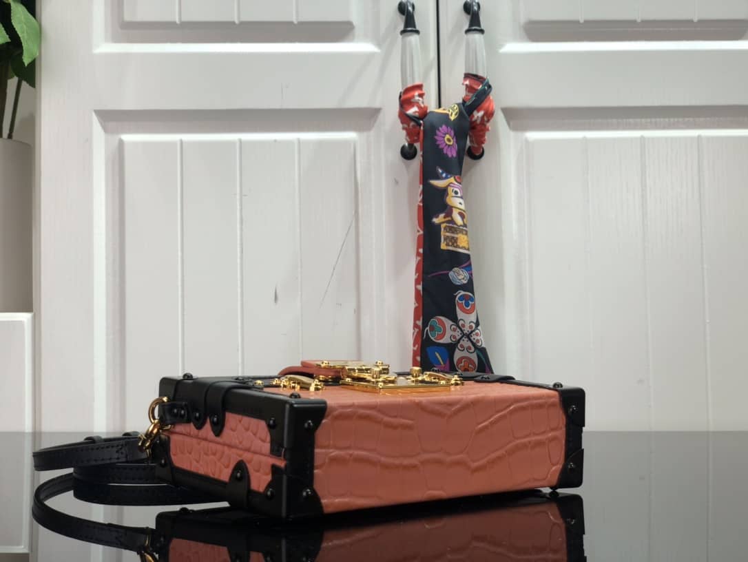 Louis Vuitton Petite Malle Brilliant Alligator Leather Replica Handbag Orange N93817