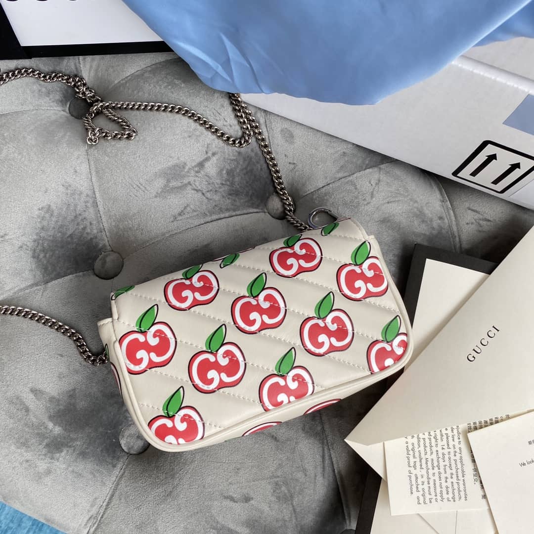 Gucci GG Marmont Matelasse Leather Mini Shoulder Bag Replica White Red 476433