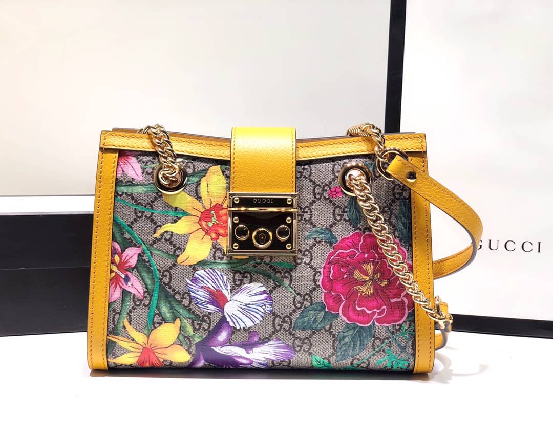 Gucci Padlock Small GG Supreme Canvas Shoulder Bag Replica Yellow 498156