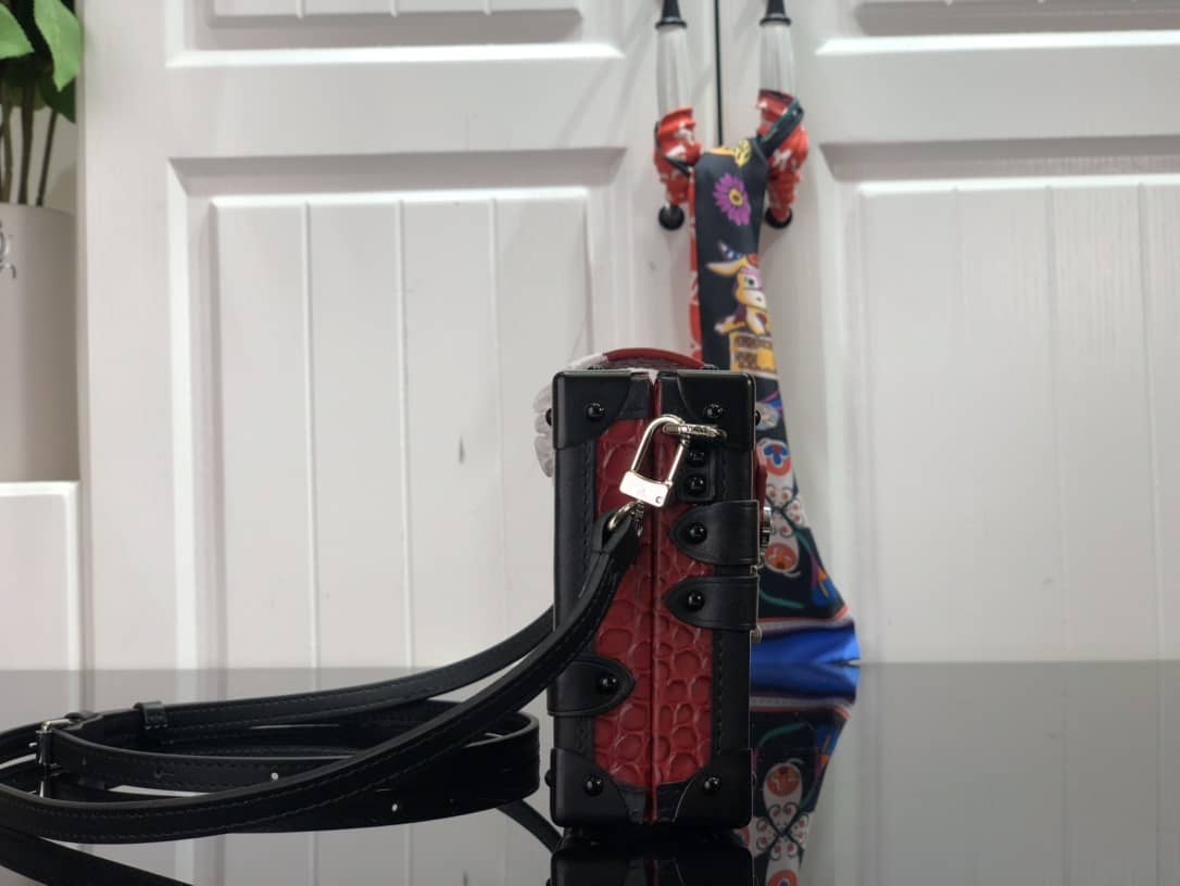 Louis Vuitton Petite Malle Brilliant Alligator Leather Replica Handbag Red N93817