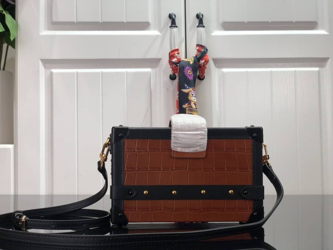 Louis Vuitton Petite Malle Brilliant Alligator Leather Replica Handbag Brown N93817