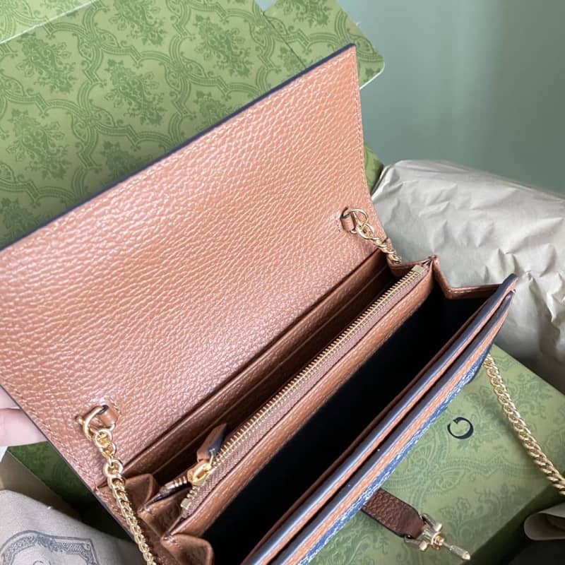 Gucci Jackie 1961 Chain Wallet Organic GG Denim Raplica 652681
