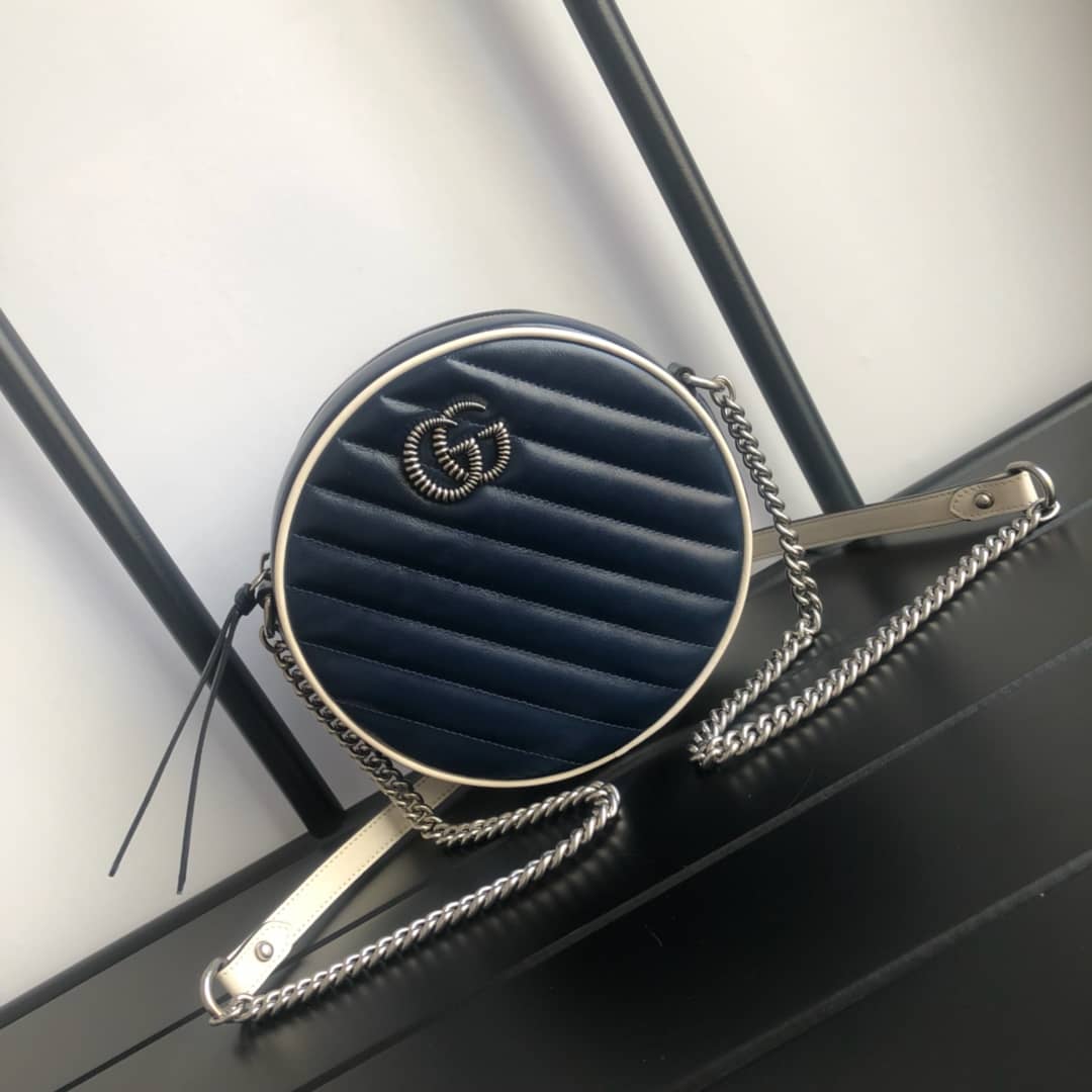 Gucci GG Marmont Round Mini Shoulder Bag Replica Blue 550154