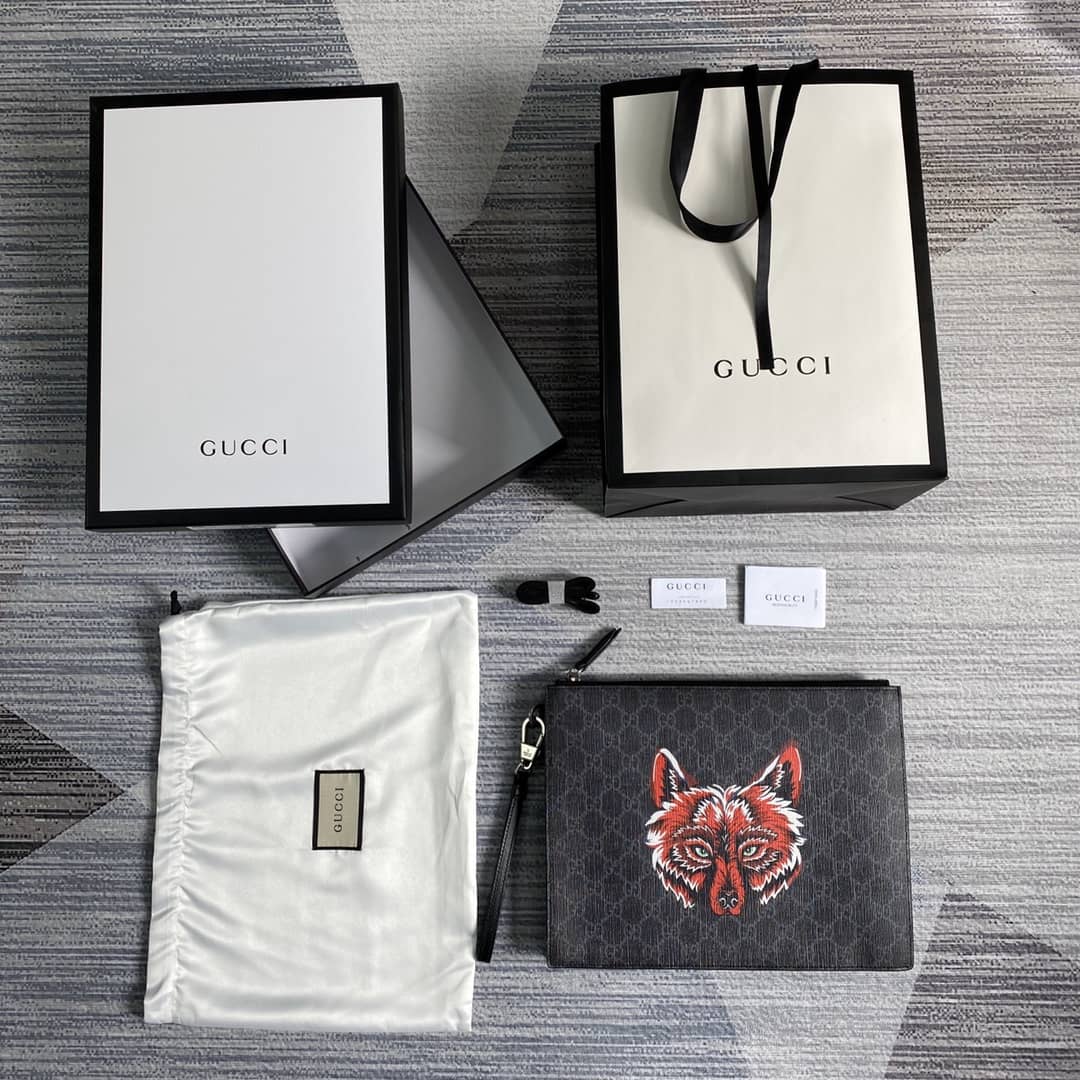Gucci Animarie Wolf GG Supreme Clutch Replica 547084