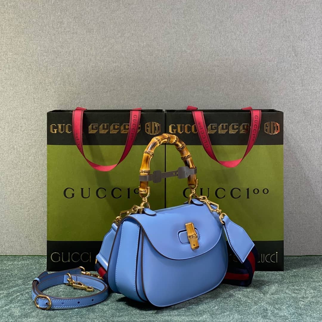 Gucci Bamboo 1947 Small Top Handle Bag 675797 Blue 675797 Replica