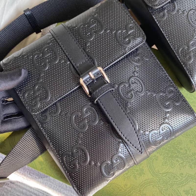 Gucci GG Emboss Waist Body Leather Bag Replica Black 631339
