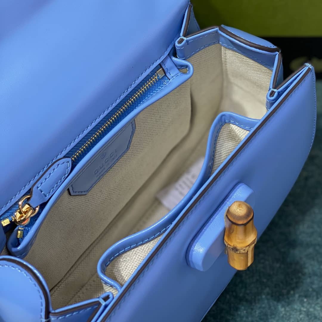 Gucci Bamboo 1947 Small Top Handle Bag 675797 Blue 675797 Replica