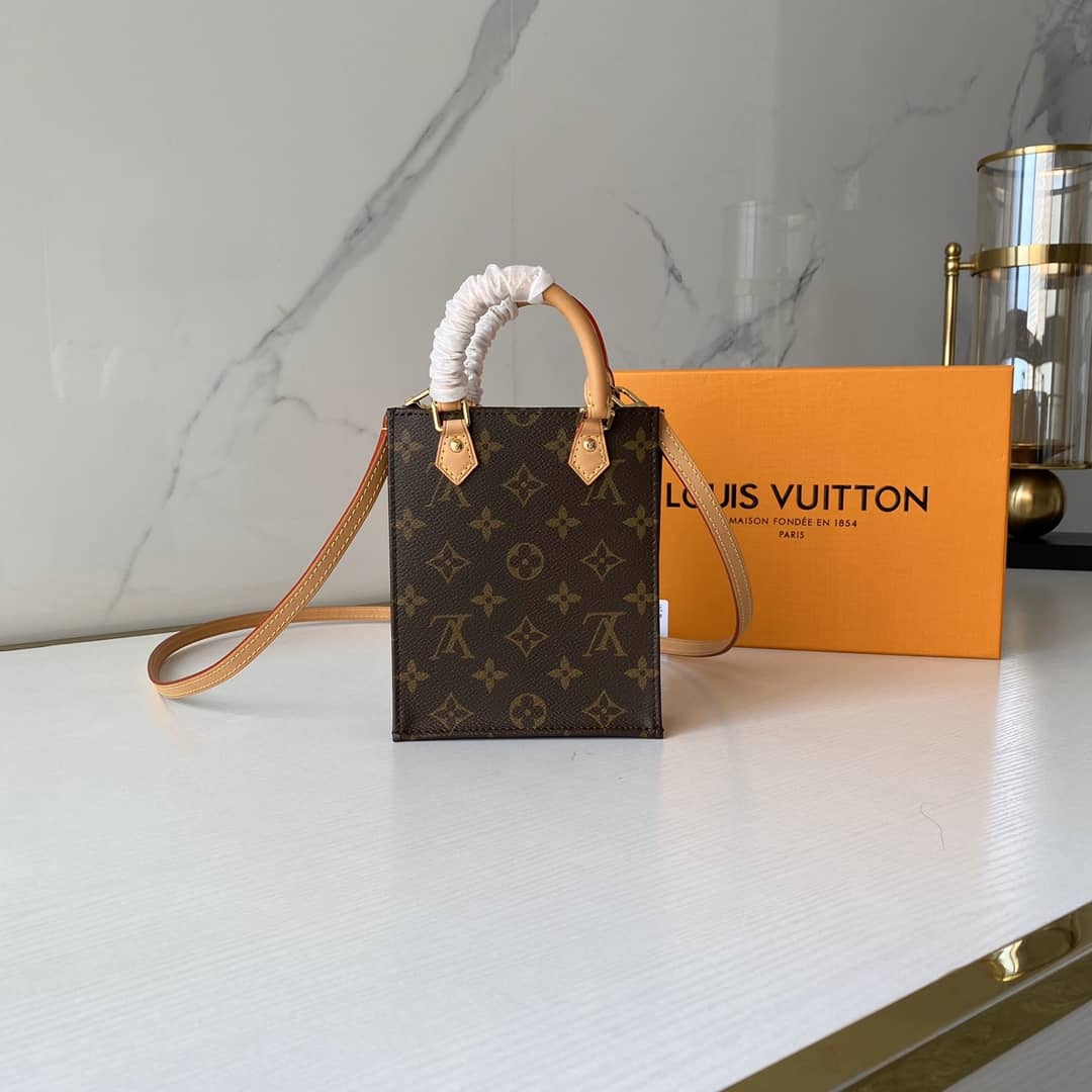 Louis Vuitton Monogram Petit Sac Plat 2Way Replica Shoulder Bag Brown M69442