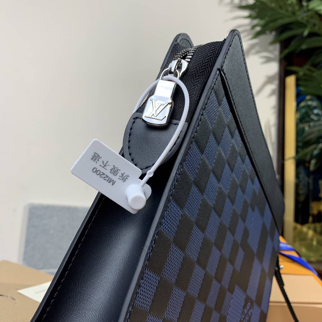 Louis Vuitton Damier Infini 3D Cowhide Leather Standing Pouch Replica Blue N60449