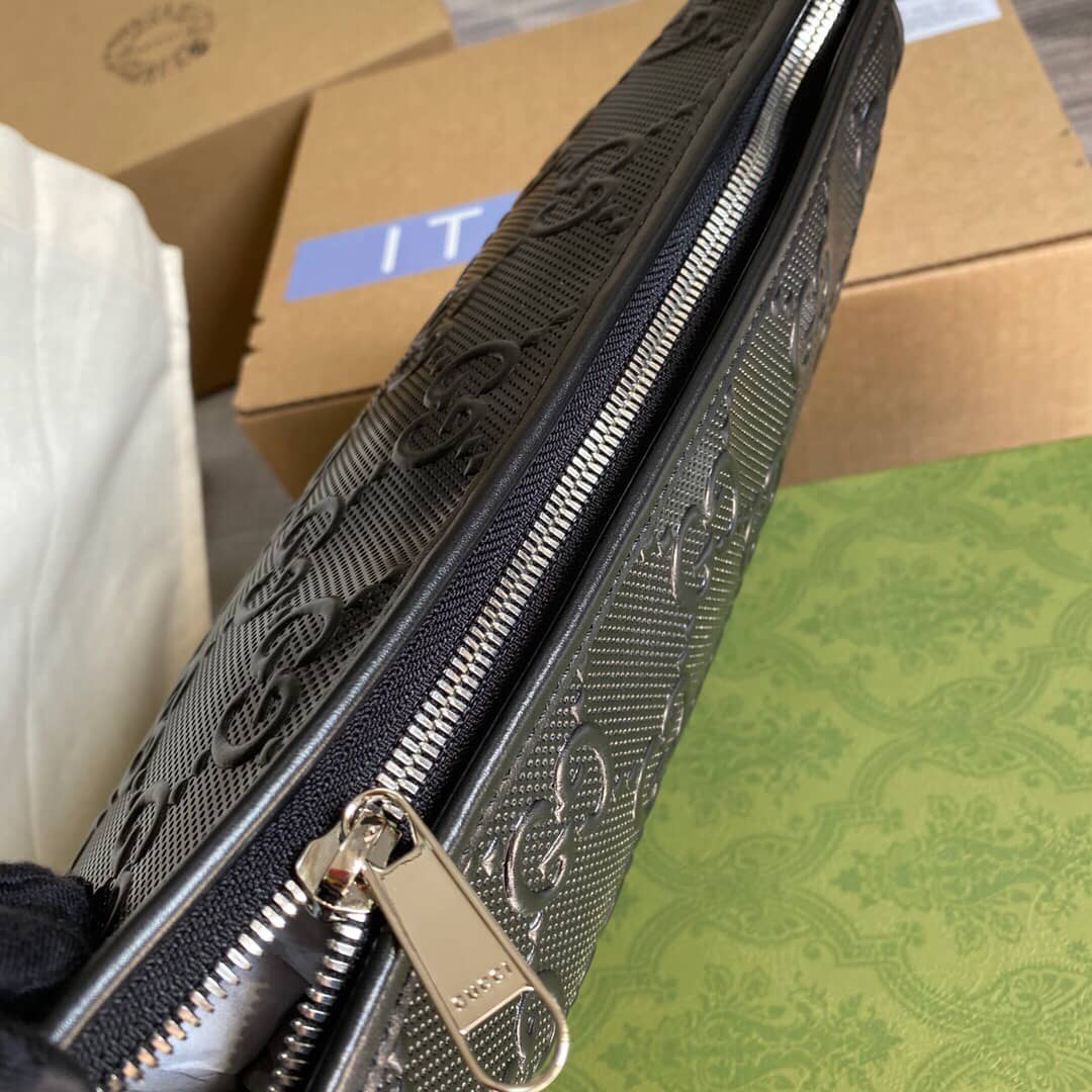 Gucci GG Leather Embossed Cosmetic Case Replica Black 625568
