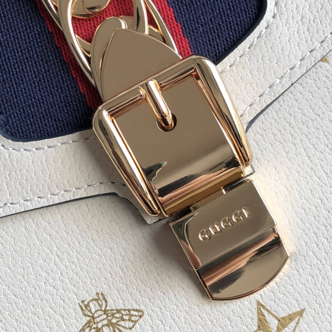 Gucci Sylvie Small Leather Shoulder Bag Replica White 524405