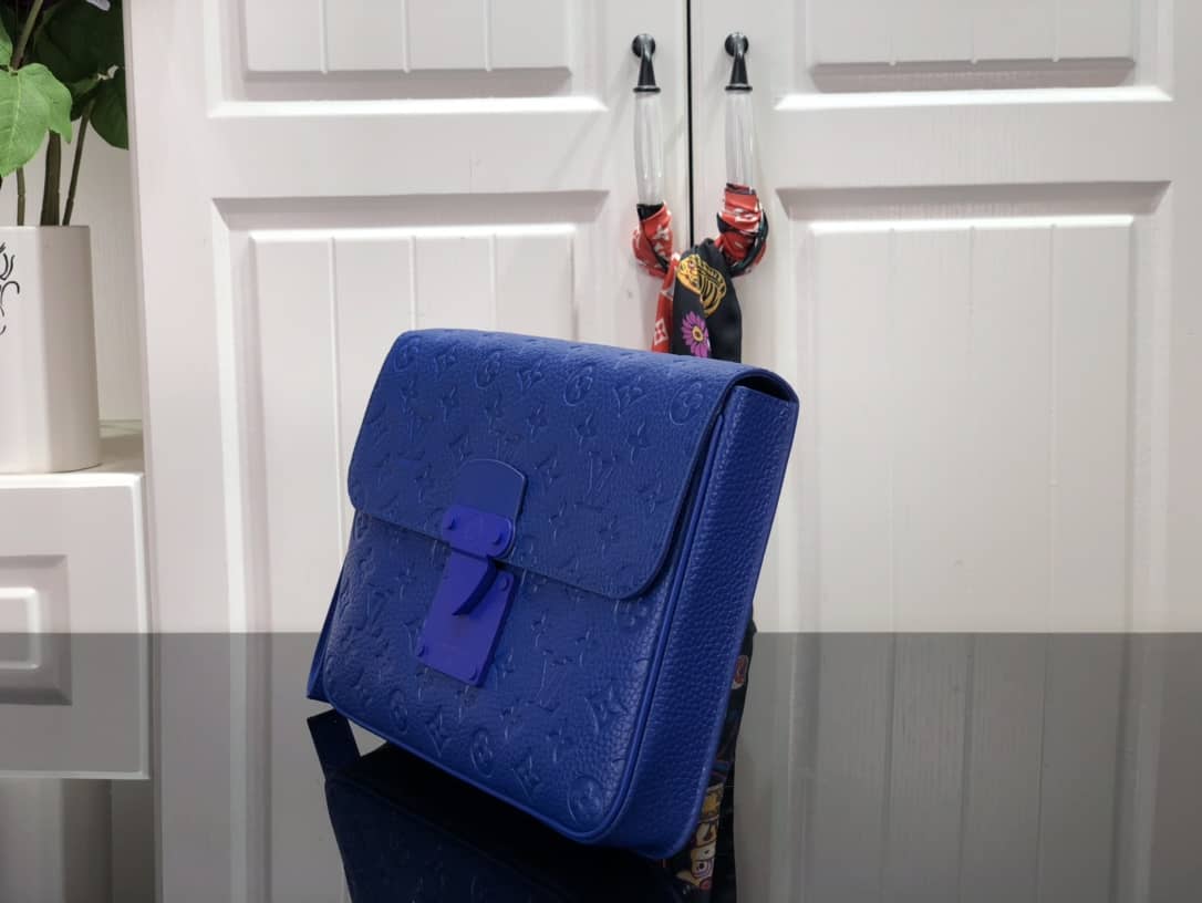 Louis Vuitton S Lock A4 Monogram Taurillon Cowhide Leather Pouch Replica Blue M80582