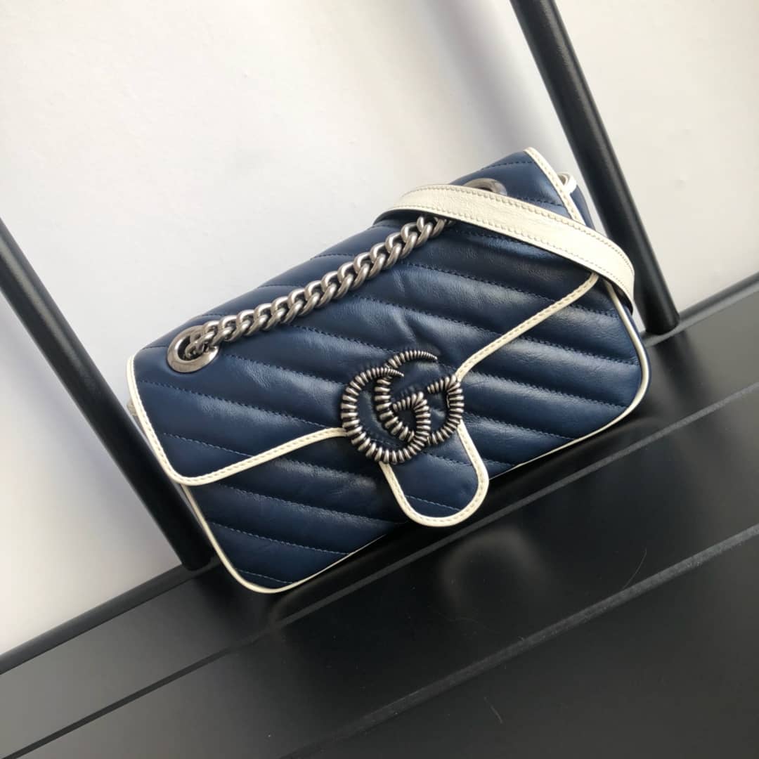 Gucci GG Marmont Mini Matelasse Shoulder Bag Replica Blue 446744