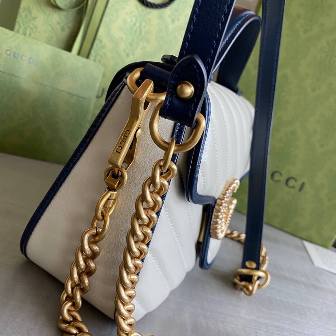 Gucci GG Marmont Mini Top Handle Bag Replica White Blue 583571