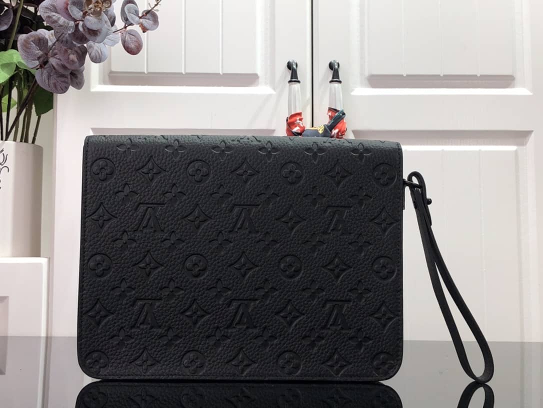 Louis Vuitton S Lock A4 Monogram Taurillon Cowhide Leather Pouch Replica Black M80582