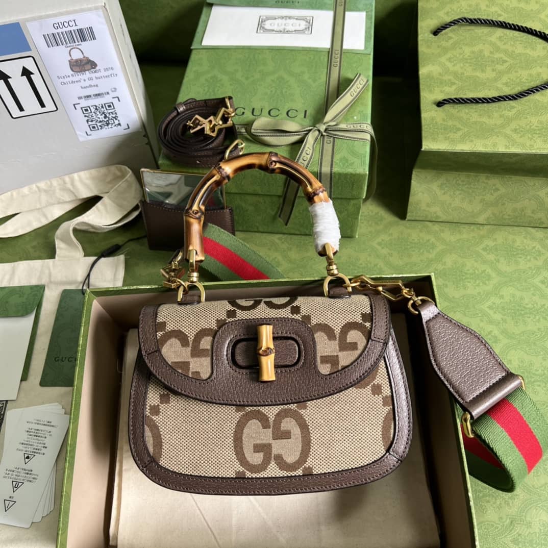 Gucci Small Jumbo GG Shoulder Bag With Bamboo Dark Coffee 675797 Replica