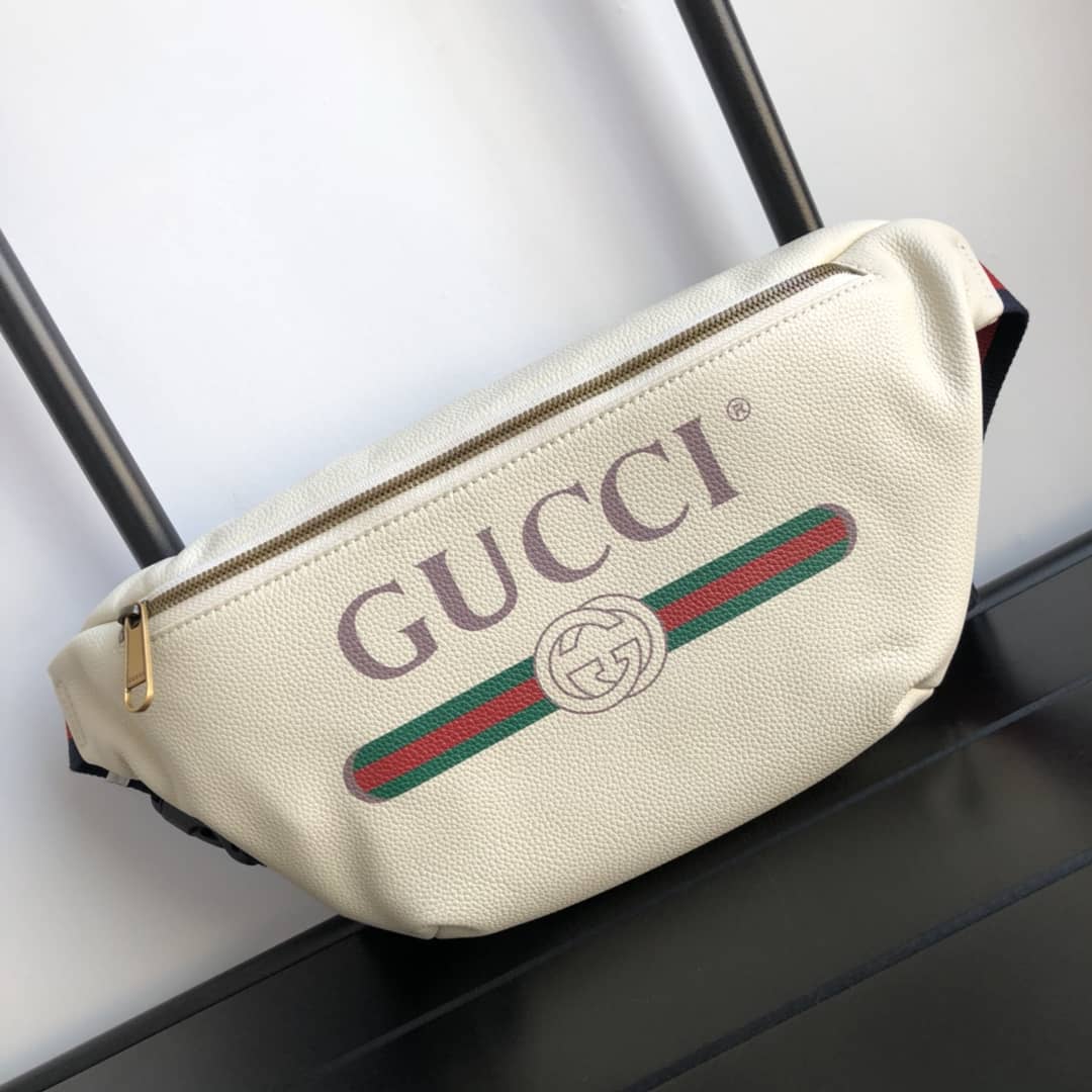 Gucci Print Leather Belt Waist Bum Bag Replica White 493869