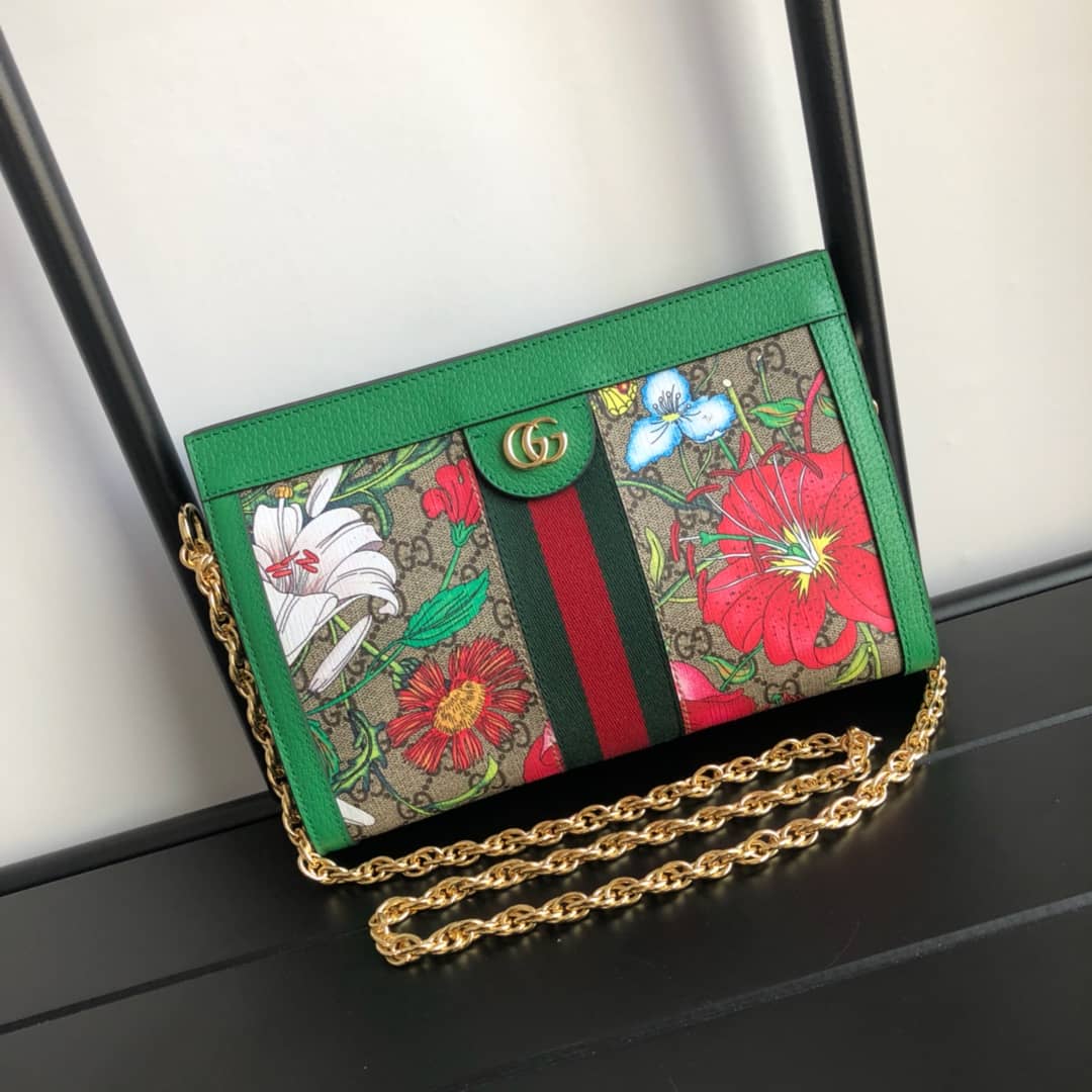 Gucci Ophidia Flora GG Small Supreme Canvas Shoulder Bag Replica Green 503877