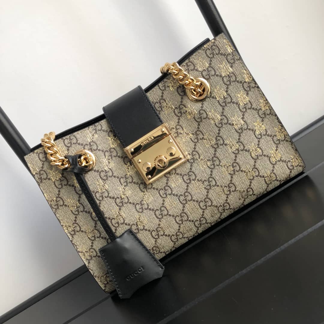 Gucci Padlock Small GG Supreme Canvas Shoulder Bag Replica Brown 498156
