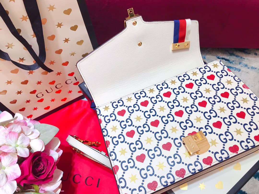 Gucci Sylvie Small Leather Shoulder Bag Replica White Blue 421882