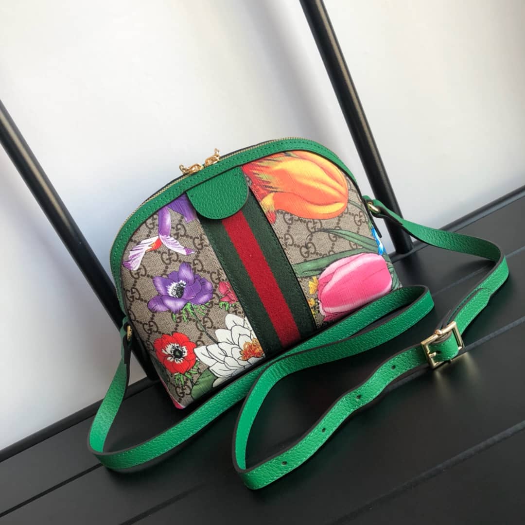 Gucci GG Supreme Ophidia Small Rounded Top Shoulder Bag Replica Green 499621
