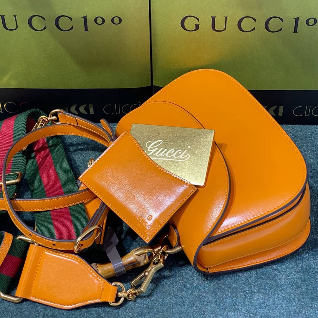 Gucci Bamboo 1947 Small Top Handle Bag 675797 Orange Replica