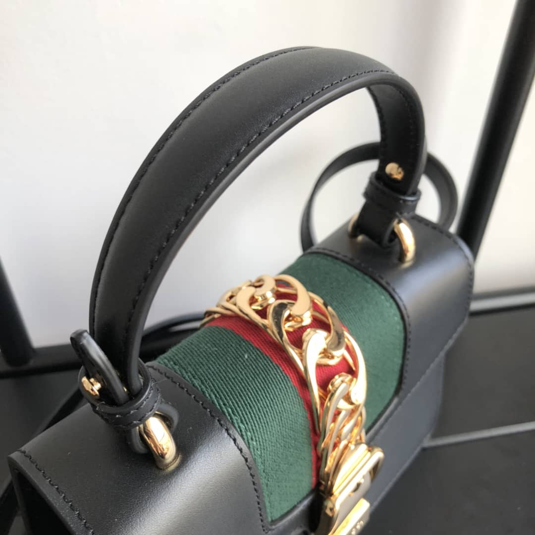 Gucci Sylvie Leather Mini Shoulder Bag Replica White Black 470270