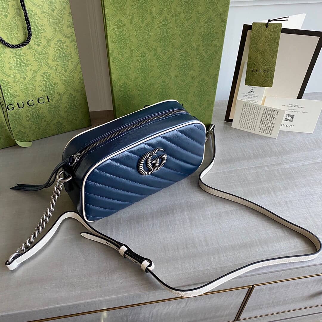 Gucci GG Marmont Small Shoulder Handbag Camera Bag Replica Blue 447632