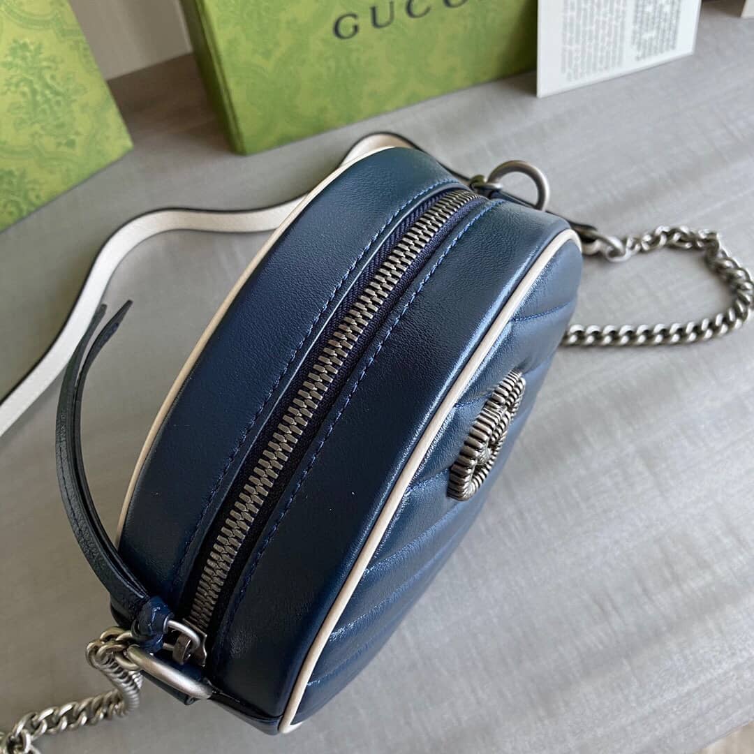 Gucci GG Marmont Round Mini Shoulder Bag Replica Blue 550154