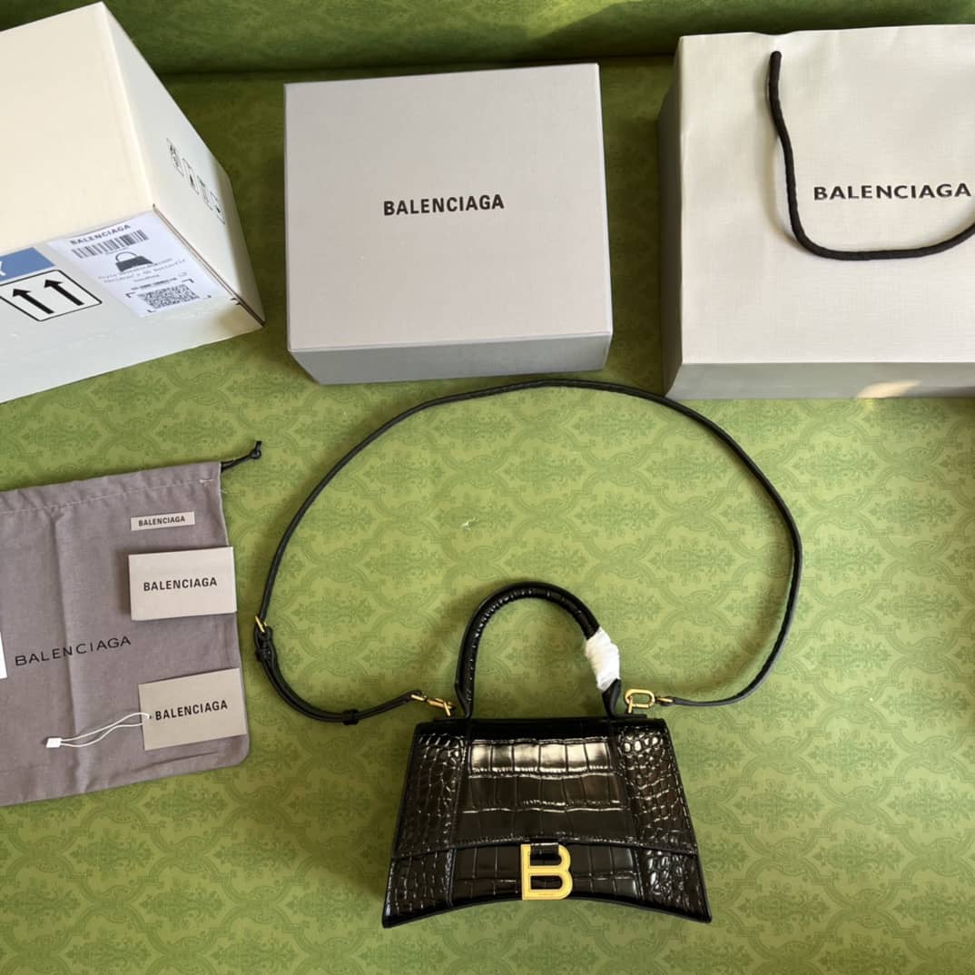 Balenciaga Hourglass Leather Top Handle Replica Bag