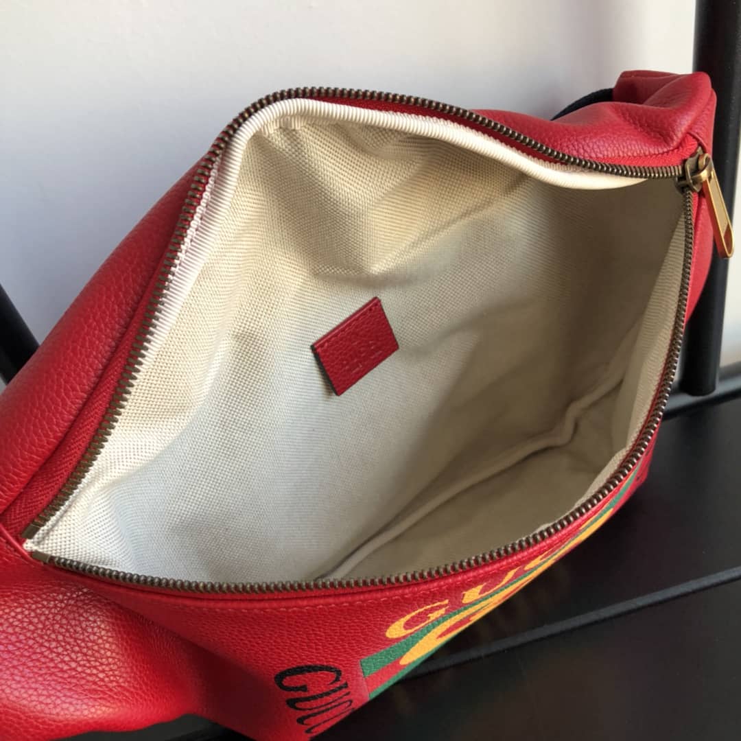 Gucci Print Leather Belt Waist Bum Bag Replica Red 493869