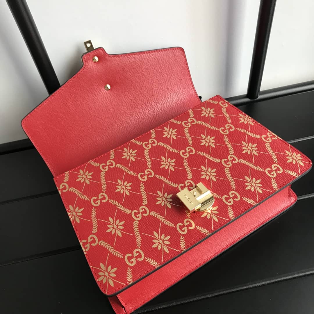 Gucci Sylvie Small Leather Shoulder Bag Replica Red 524405