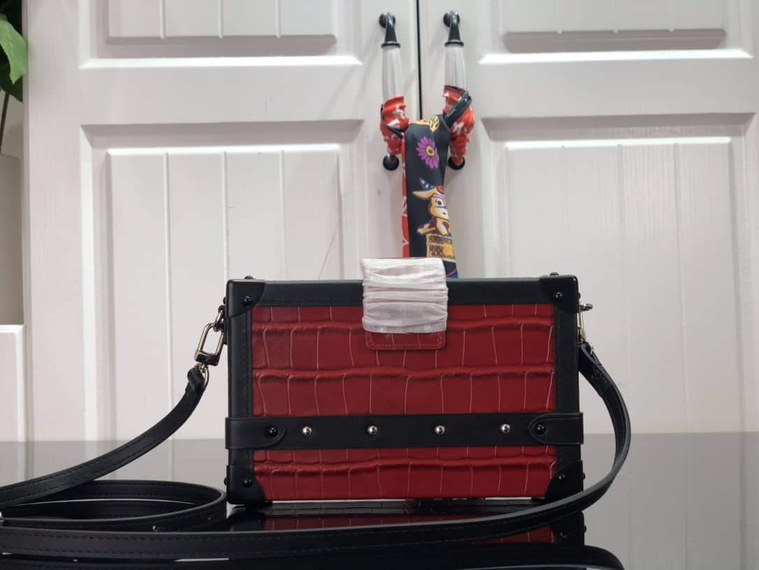 Louis Vuitton Petite Malle Brilliant Alligator Leather Replica Handbag Red N93817