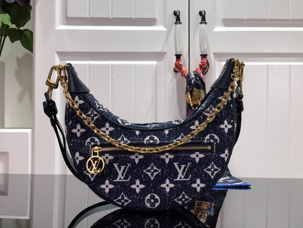 Louis Vuitton Loop Monogram Denim Ecru Blue M81094 Replica Hobo