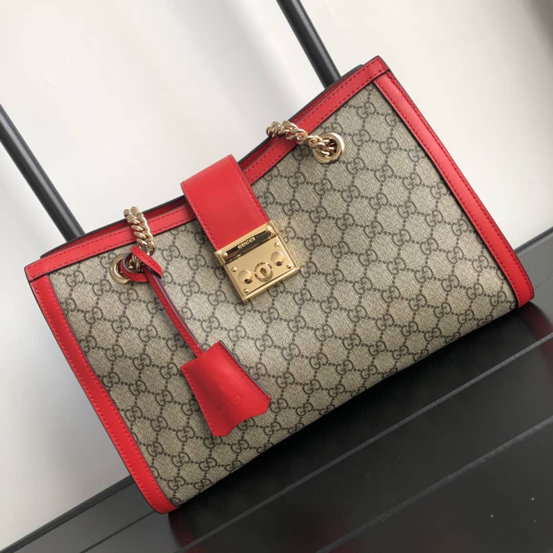 Gucci Padlock Medium GG Supreme Shoulder Bag Replica Brown Red 479197