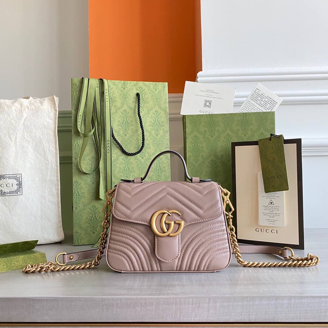 Gucci GG Marmont Mini Leather Top Handle Bag Replica Apricot 547260