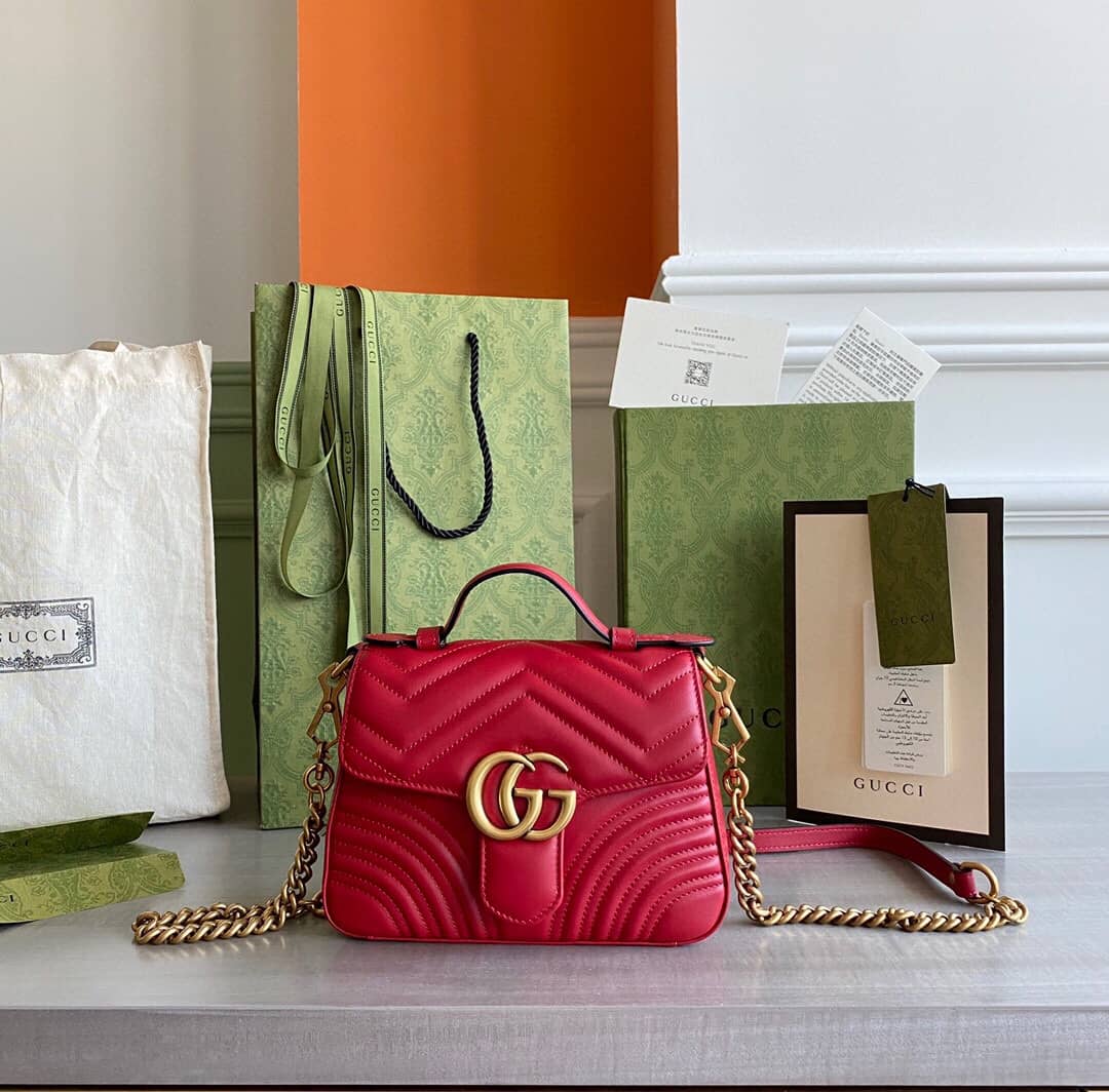 Gucci GG Marmont Mini Leather Top Handle Bag Replica Red 547260