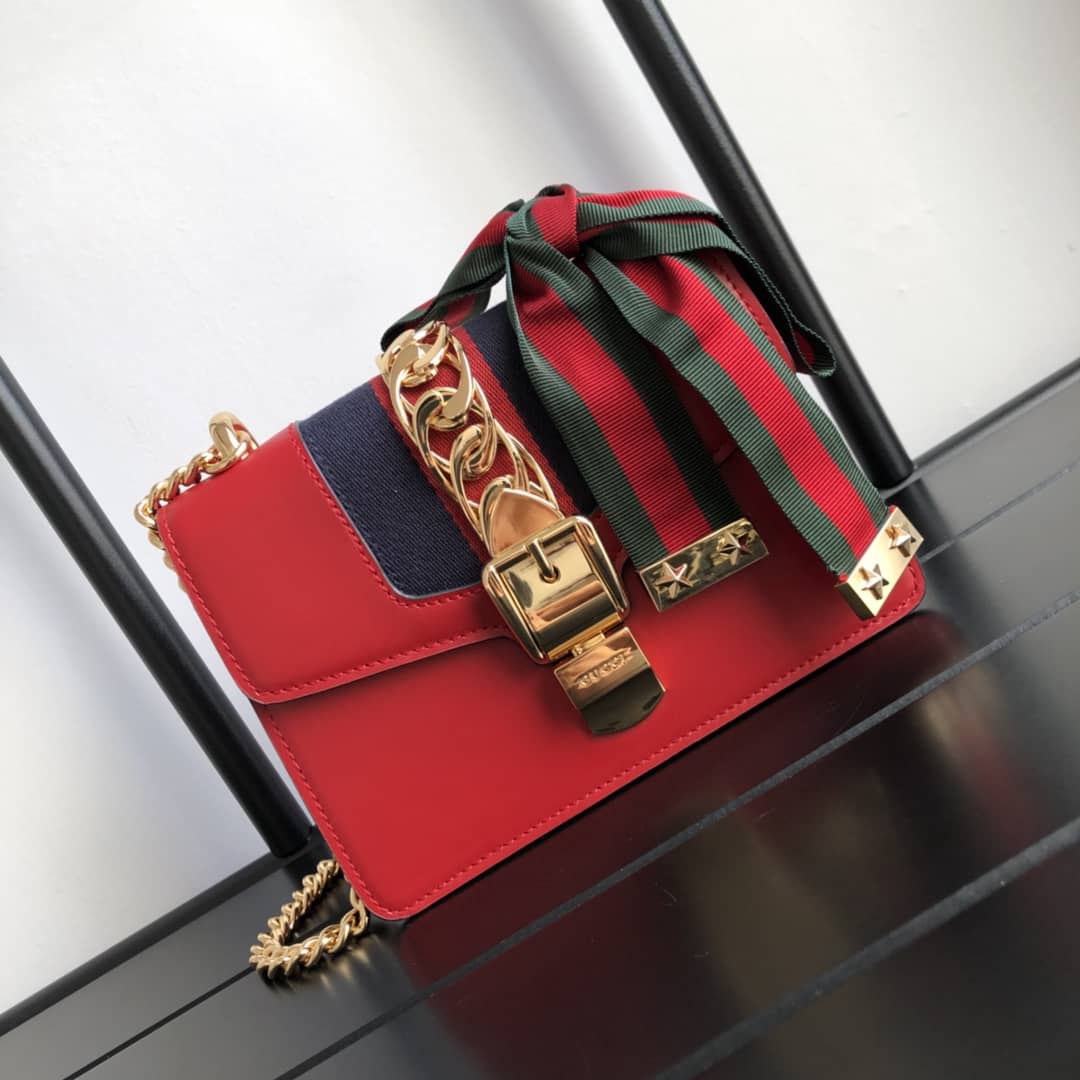 Gucci Sylvie Leather Mini Chain Shoulder Bag Replica Red 431666