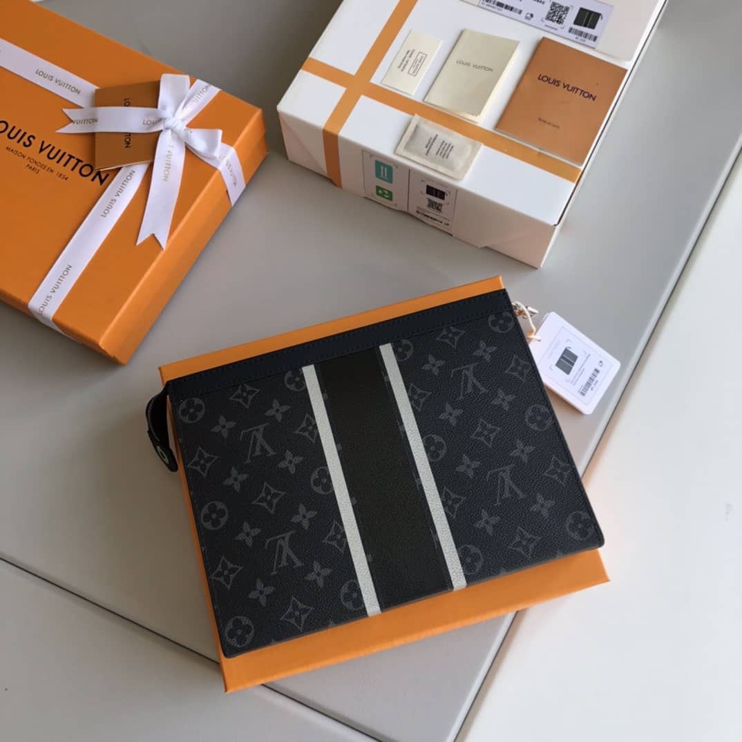 Louis Vuitton Eclipse Fragment Pochette Voyage MM Replica Clutch Black M64440