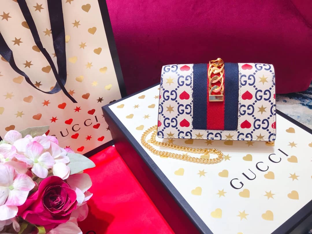 Gucci Sylvie Chain Printed Leather Super Mini Shoulder Bag Replica White 494646