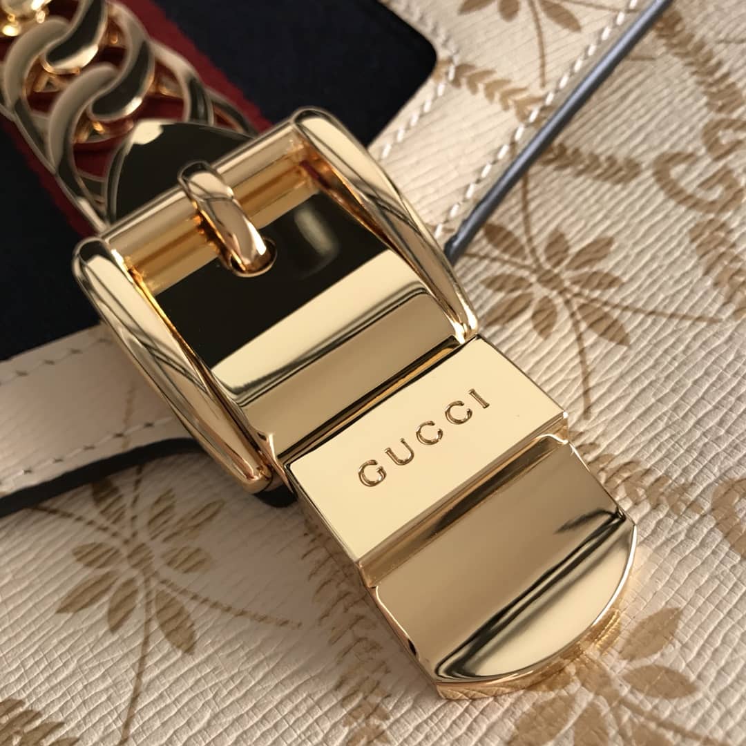 Gucci Sylvie Small Leather Shoulder Bag Replica Beige 524405